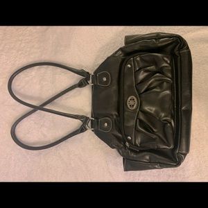 Silver emblem-Black Double Strapped Satchel